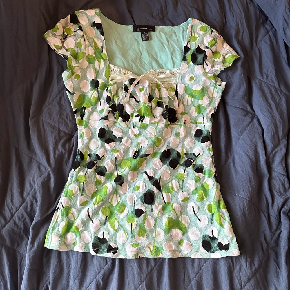 INC International Concepts Green and Black Floral Blouse